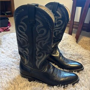 Dan Post Black Leather Western Boots with Silver Stitching